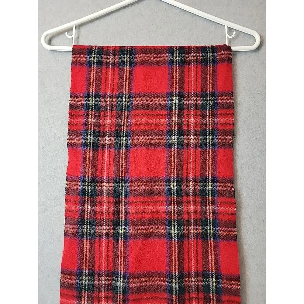 Vintage James Pringle Weavers 100% Wool Red Plaid Scarf 65x12 One Size